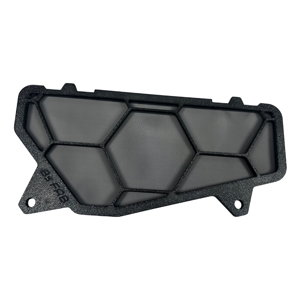 Black hexagonal mesh filter with 'BY FAB' logo.