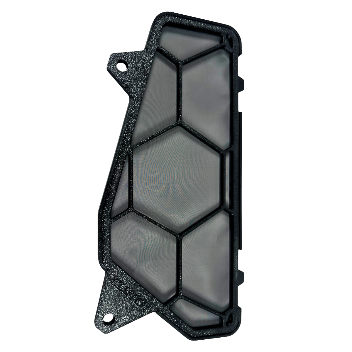 Black Raijintek dust filter with a hexagonal mesh pattern.